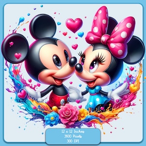 Mickey y Minnie Acuarela Splash, Imágenes Prediseñadas, Gráficos y Obras de Arte, Estética Arco Iris, Imágenes de Personajes PNG