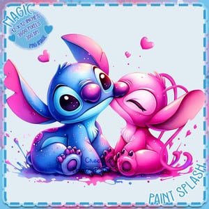 Stitch y Angel Kiss acuarela PNG, imágenes prediseñadas, estética del arco iris, imágenes de puntada linda PNG