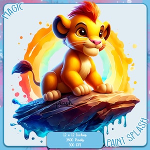 Pequeno Simba Cub aquarela respingo, imagens clipart, gráficos e obras de arte, estética do arco-íris, imagens PNG de bebê leão