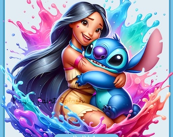 Pocahontas and Stitch Watercolor Clipart, Princess PNG Image