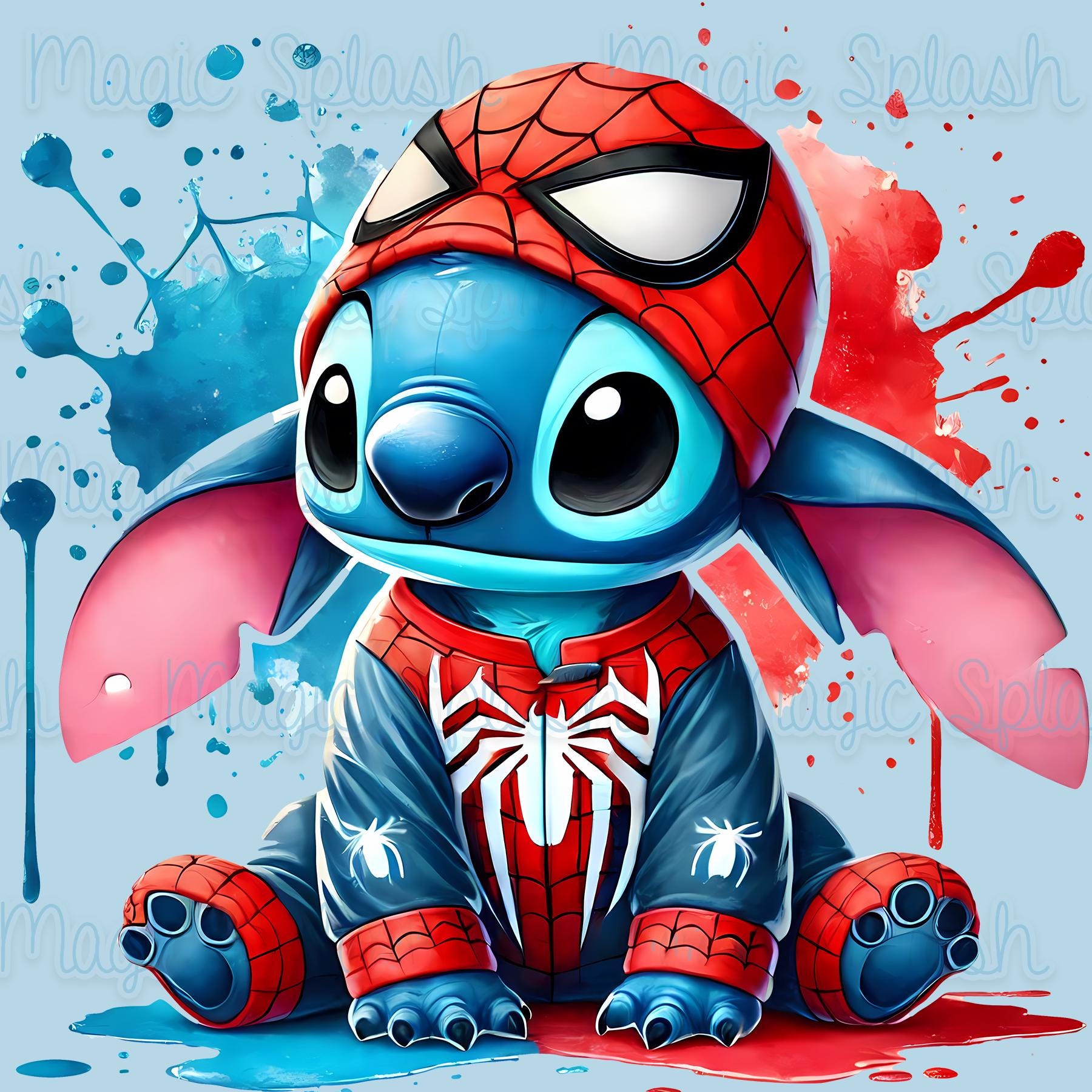 スパイダーマンコスチュームを着たスティッチのPNG画像（デジタル