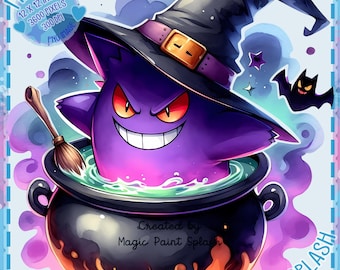 Halloween Gengar Clipart: Rainbow Witch PNG-bild (digital nedladdning)