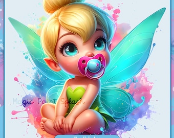 ベビーティンカーベルの水彩画クリップアート：虹の妖精PNG（デジタル