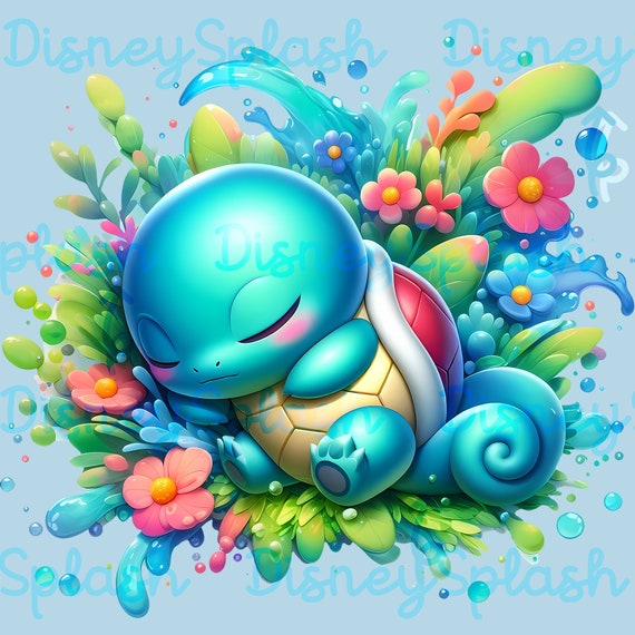 眠そうなゼニガメの水彩画、クリップアート画像、グラフィックスと