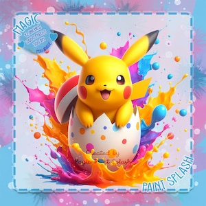 Pikachu Easter Egg Clipart: Watercolor Splash PNG (Digital Download)