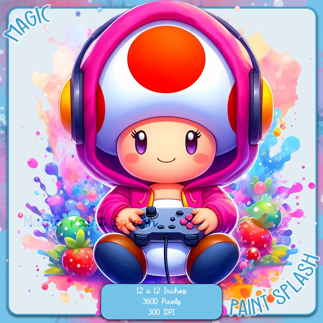 Toadette Gamer Watercolor Clipart: Rainbow PNG Image (digital Download ...