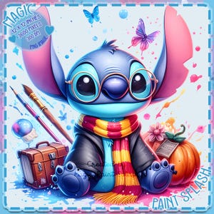 Salpicadura de acuarela de Stitch Wizard, imágenes prediseñadas, gráficos e ilustraciones, estética del arco iris, imágenes de personajes lindos PNG