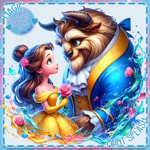 Images clipart aquarelle de La Belle et la Bête, Images clipart, graphiques et oeuvres d'art, Esthétique arc-en-ciel, Images d'amour de princesse PNG