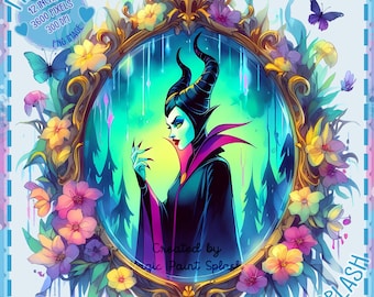Maleficent's Mirror Watercolor Clipart: Rainbow Princess PNG (Digital Download)
