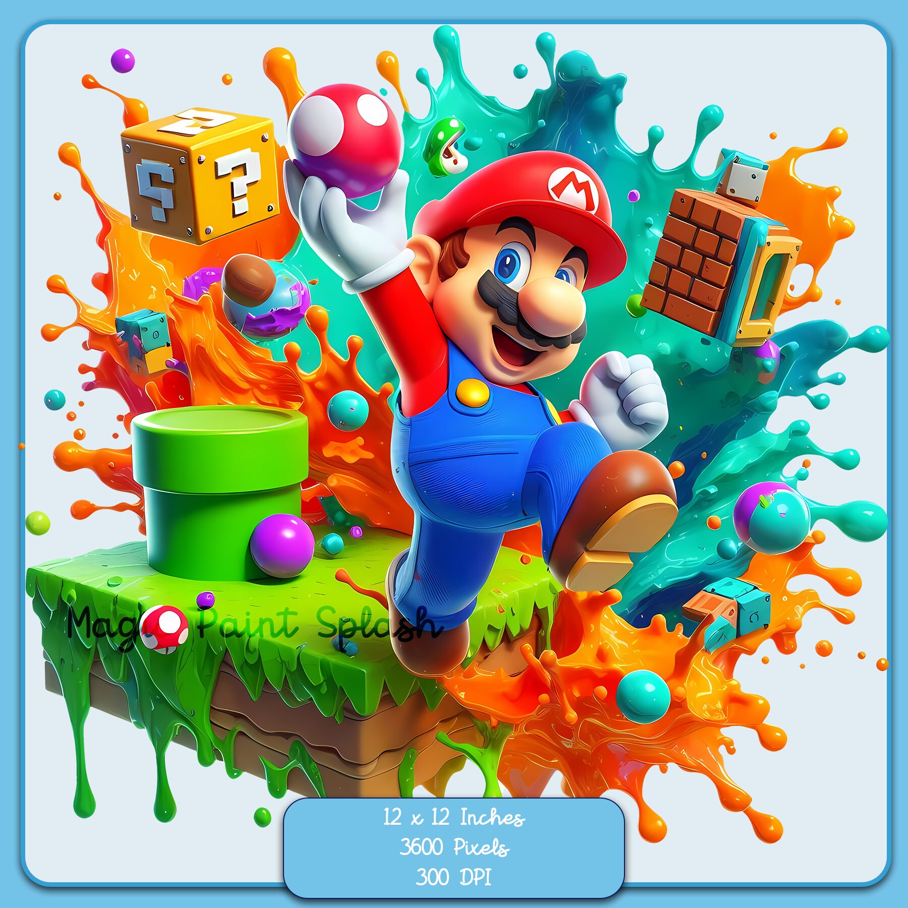 マリオジャンプクリップアート：水彩スプラッシュPNG画像（デジタル