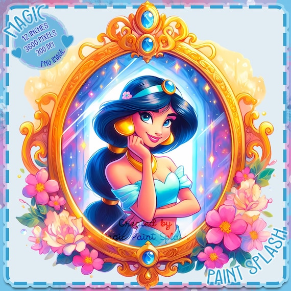 ジャスミンの魔法の鏡のクリップアート：水彩プリンセス画像（PNG