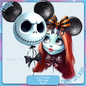 Jack e Sally Balloons Acquerello PNG, Immagini Clipart, Grafica e opere d'arte, Estetica arcobaleno, Immagini PNG da incubo di Natale