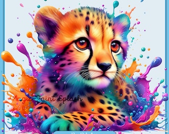 Regnbågsgepardunge Clipart: Akvarellstänk PNG (digital nedladdning)