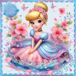 Cinderella Sakura Petals Watercolor Splash, Clipart-Bilder, Grafiken und Kunstwerke, Regenbogenästhetik, PNG süße Prinzessin Bilder