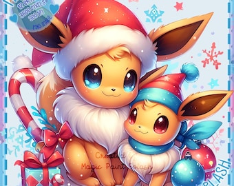 Christmas Eevees PNG Clipart: Rainbow Holiday Graphics (Digital Download)