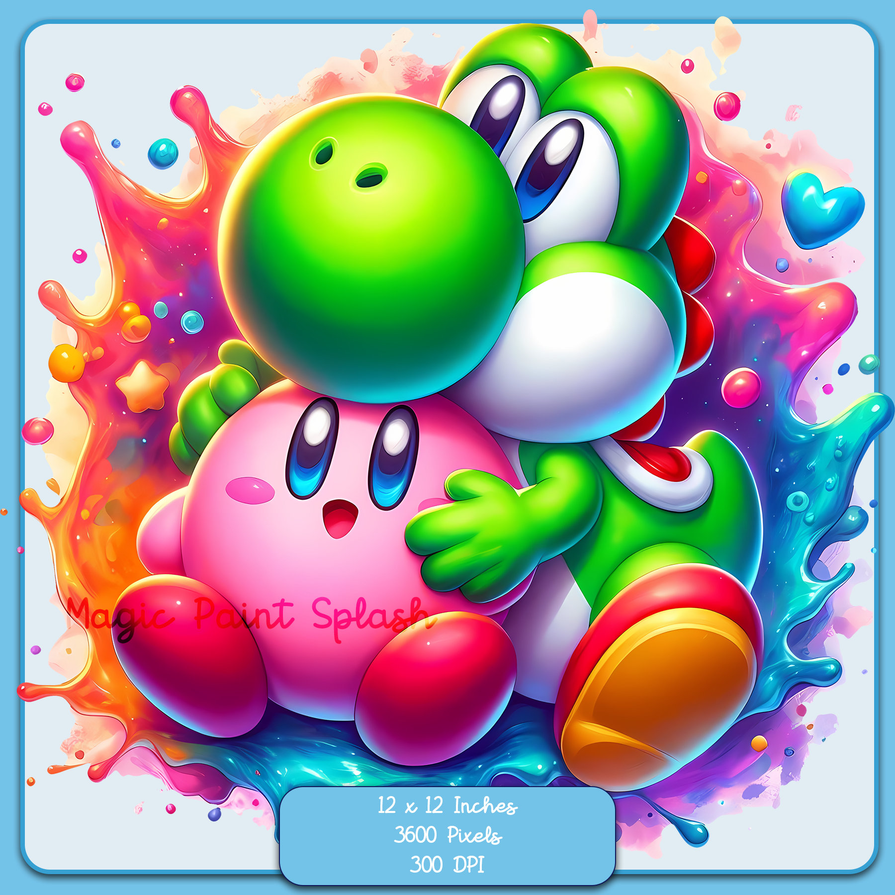 ヨッシーとカービィのクリップアート：レインボー水彩スプラッシュ