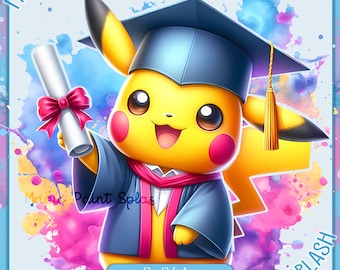 Pikachu Examen Clipart, Diplom, Akvarellstänk (PNG Digital Nedladdning)