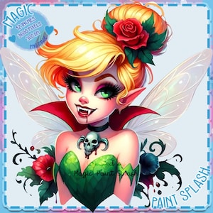 Vampire Fairy Tinkerbell PNG Clipart, Gothic Fairy Digital Art for Halloween Sublimation, Dark Forest Fantasy Printable