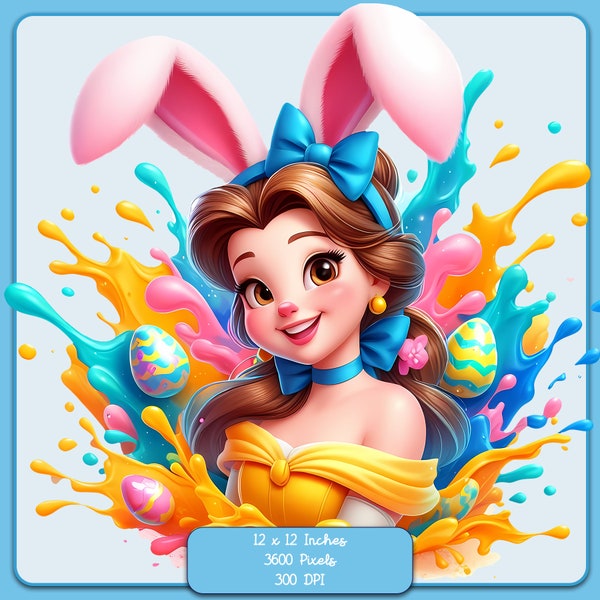 Belle Bunny Ears Watercolor Splash, Clipart Images, Graphics and Artwork, Rainbow Aesthetic, PNG Beauty and the Beast Images