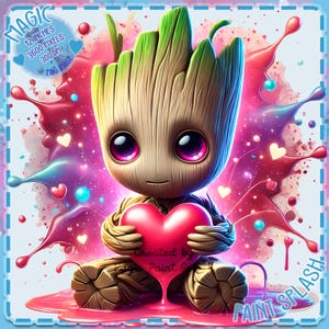 Baby Groot Valentine Aquarela Splash, Imagens Clipart, Gráficos e Arte, Estética Arco-íris, Imagens de Personagens Fofos PNG