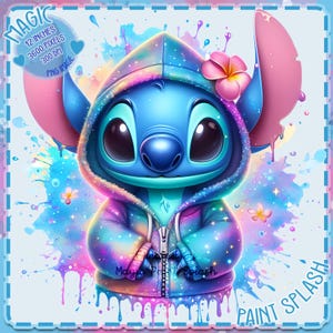 Stitch Rainbow Glitter hoodie aquarel splash, clipartafbeeldingen, graphics en artwork, regenboog esthetiek, schattige personageafbeeldingen png