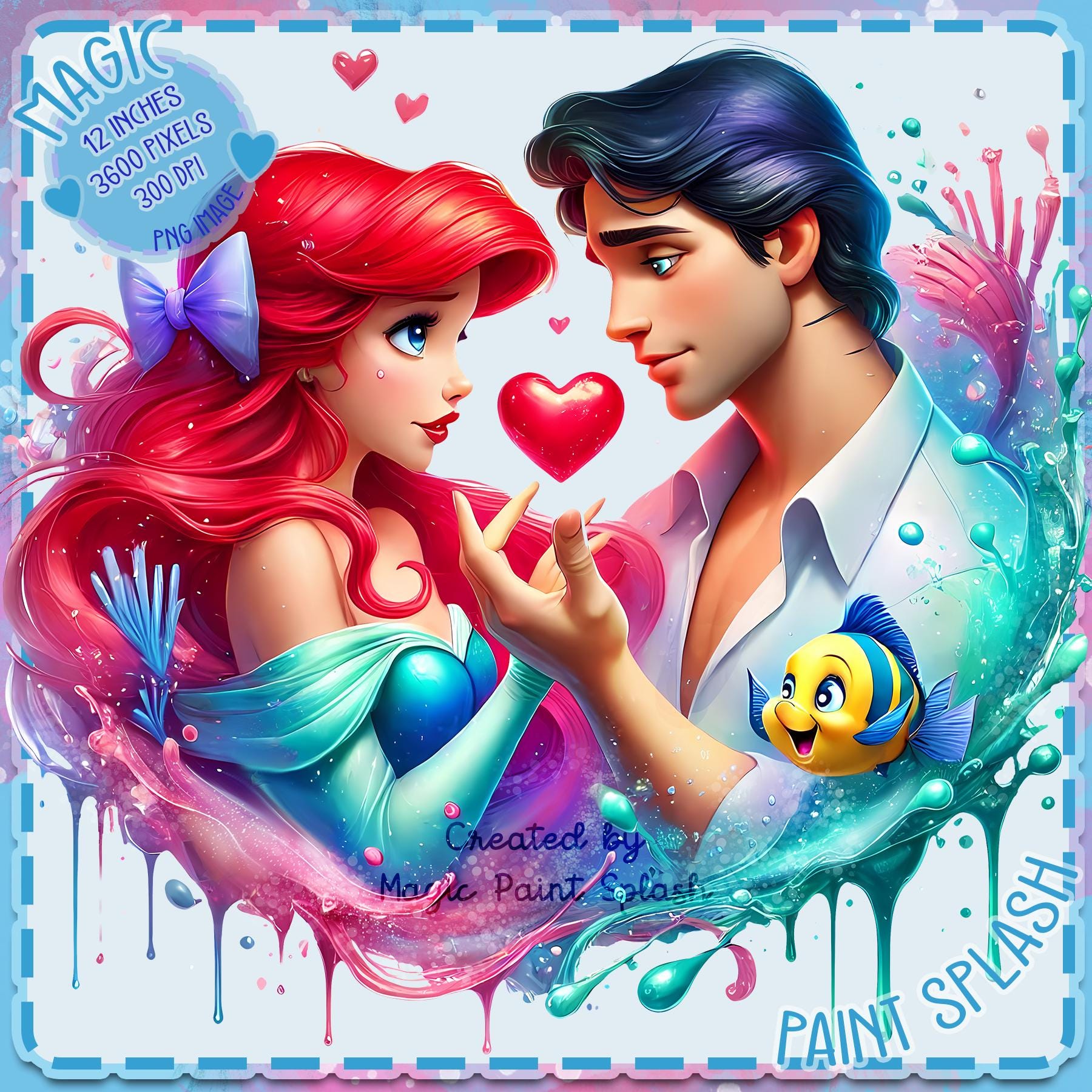 Ariel and Eric Valentine PNG, Watercolor Disney Clipart (digital ...