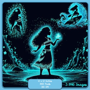 3 Images Clipart Silhouette Moana PNG, images clipart, graphiques et oeuvres d'art, esthétique arc-en-ciel brillant, images PNG de princesse mignonne