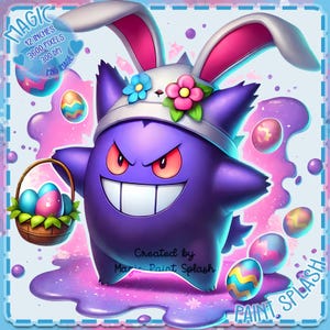 Images Clipart éclaboussures d'aquarelle de Pâques Gengar, graphiques et oeuvres d'art, esthétique arc-en-ciel, images PNG de jolis monstres printaniers