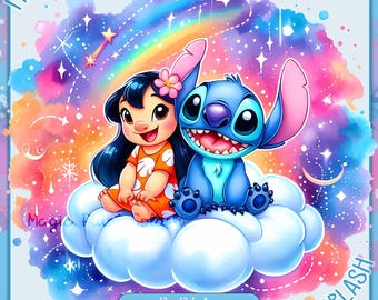 Lilo and Stitch Space Clipart: Rainbow Watercolor (PNG Digital Download)