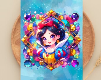 白雪姫の宝石の水彩画スプラッシュ画像（PNGデジタルダウンロード