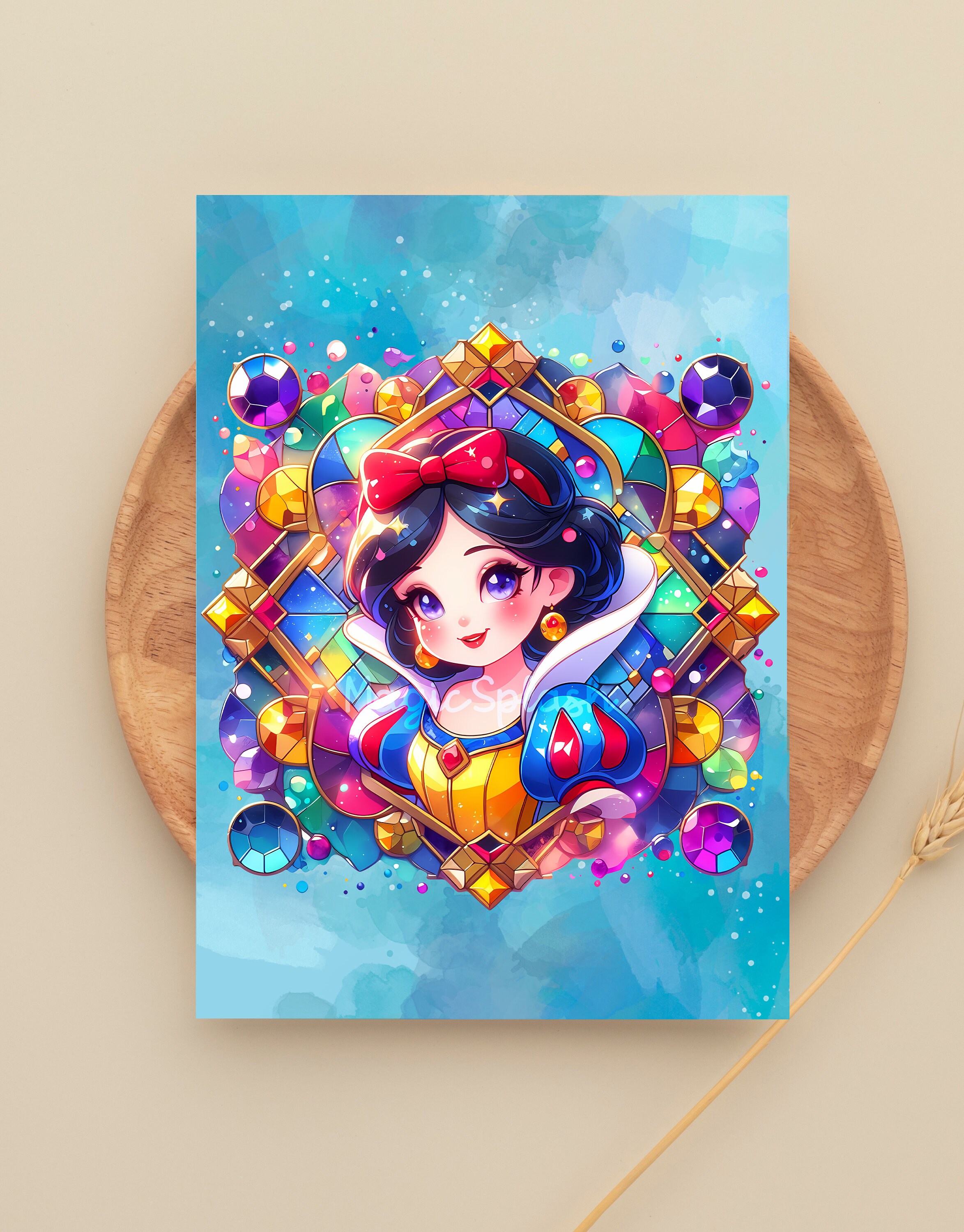 白雪姫の宝石の水彩画スプラッシュ画像（PNGデジタルダウンロード