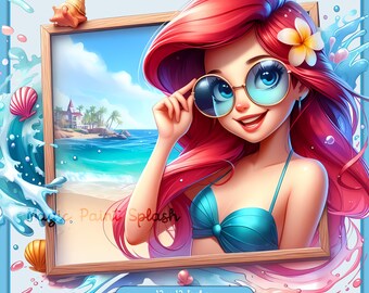 Zomer Ariel Clipart: Ocean Frame, Rainbow Splash (digitale png-download)