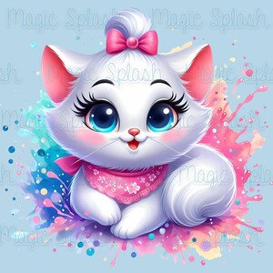 Marie White Kitten Watercolor Splash, Clipart Images, Graphics and