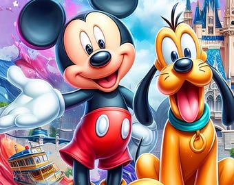 ミッキーとプルートのディズニーランド水彩スプラッシュPNG（デジタル