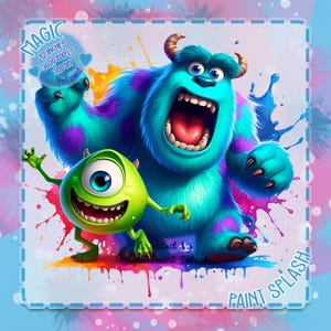Mike and Sully Watercolor Clipart: Monster PNG Image (Digital Download)