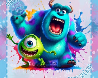 Mike and Sully Watercolor Clipart: Monster PNG Image (Digital Download)