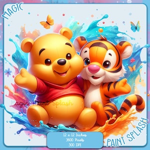 Baby Tigger e Honey Bear Acquerello Splash, Immagini Clipart, Grafica e opere d'arte, Estetica arcobaleno, Immagini PNG di piccoli personaggi carini