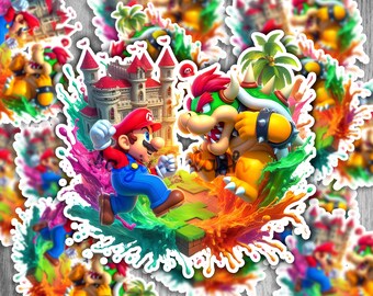 マリオ対クッパ クリップアート: 水彩スプラッシュ PNG 画像 (デジタル