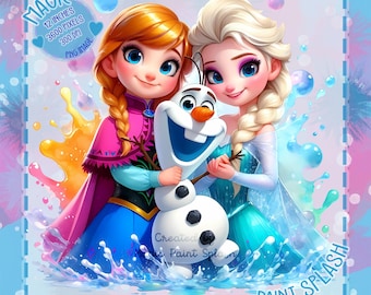 Frozen Watercolor Splash Clipart: Anna, Elsa & Olaf PNG (Digital Download)