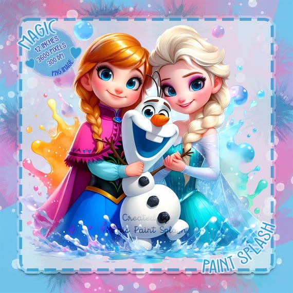 アナと雪の女王の水彩スプラッシュクリップアート：アナ、エルサ