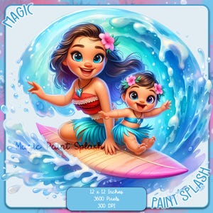 Moana und Simea Surf Aquarell Splash, Clipart-Bilder, Grafiken und Kunstwerke, Regenbogen Ästhetik, PNG Kleine Prinzessin Bilder