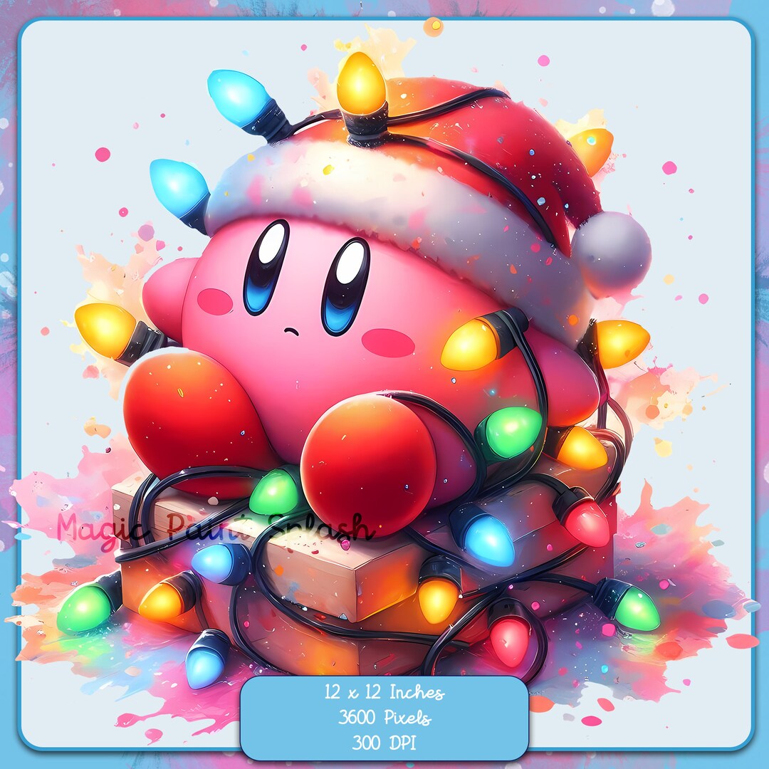 カービーのクリスマスライト PNG：水彩画のホリデークリップアート