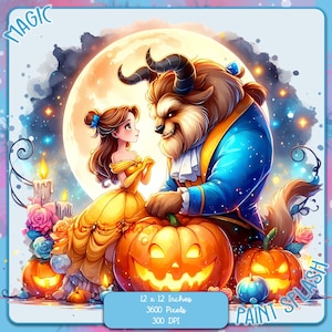 La Belle et la bête Halloween, fichier PNG aquarelle splash, Images Clipart, graphiques et oeuvres d'art, esthétique arc-en-ciel, images de personnage mignon
