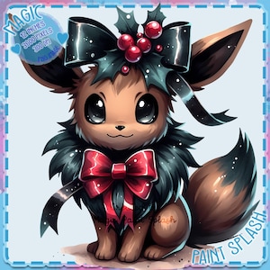 Eevee navideño oscuro PNG, imágenes prediseñadas, gráficos y obras de arte, estética de arcoíris, imágenes PNG de pequeños monstruos lindos