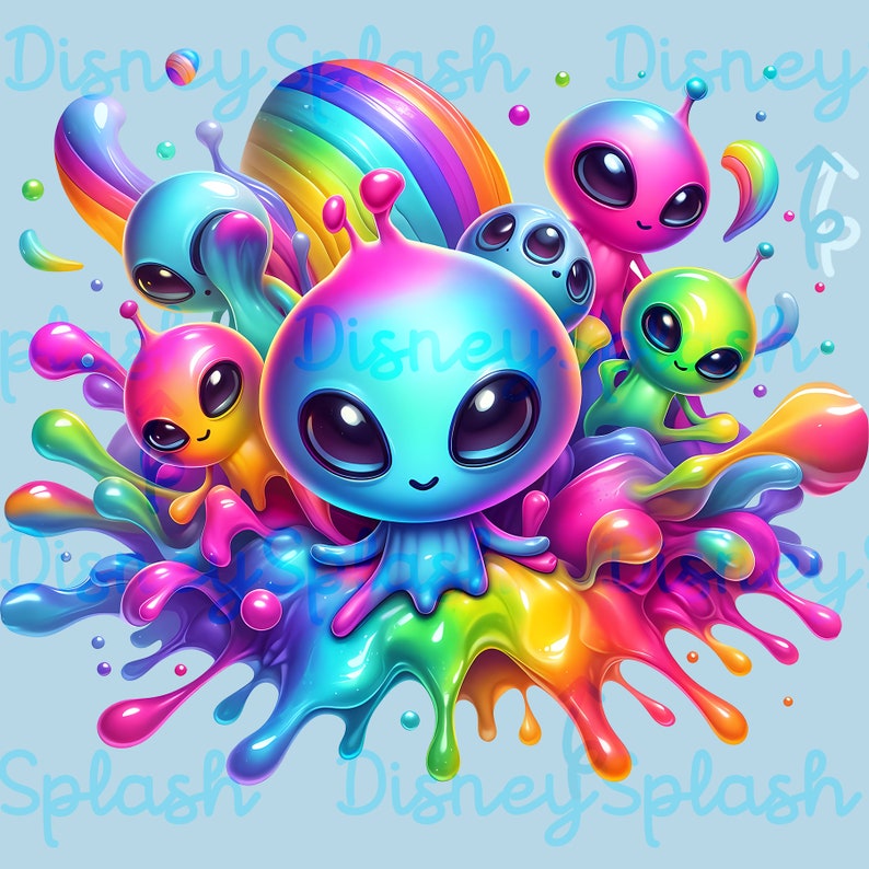 Rainbow Aliens Clipart: Watercolor Splash PNG Image (digital Download ...