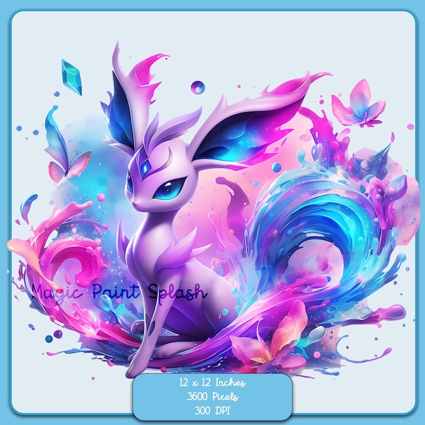 Espeon Watercolor Splash, Clipart Images, Graphics and Artwork, Rainbow Aesthetic, PNG Cute Little Monster Images