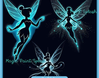 Tinkerbell Silhouette PNG Images: Glowing Fairy Clipart (Set of 3) (Digital Download)