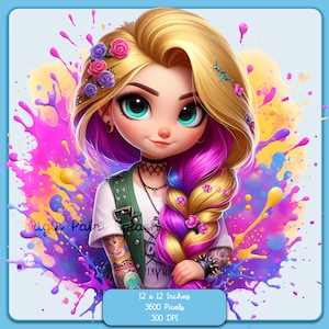 Rapunzel Punk Rock Acuarela Splash, Imágenes Prediseñadas, Gráficos y Obras de Arte, Estética Arco Iris, PNG Imágenes Princesa Linda