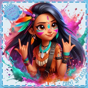 Pocahontas Punk Rock Aquarell Splash, Clipart Bilder, Grafiken und Kunstwerke, Regenbogen Ästhetik, PNG süße Prinzessin Bilder