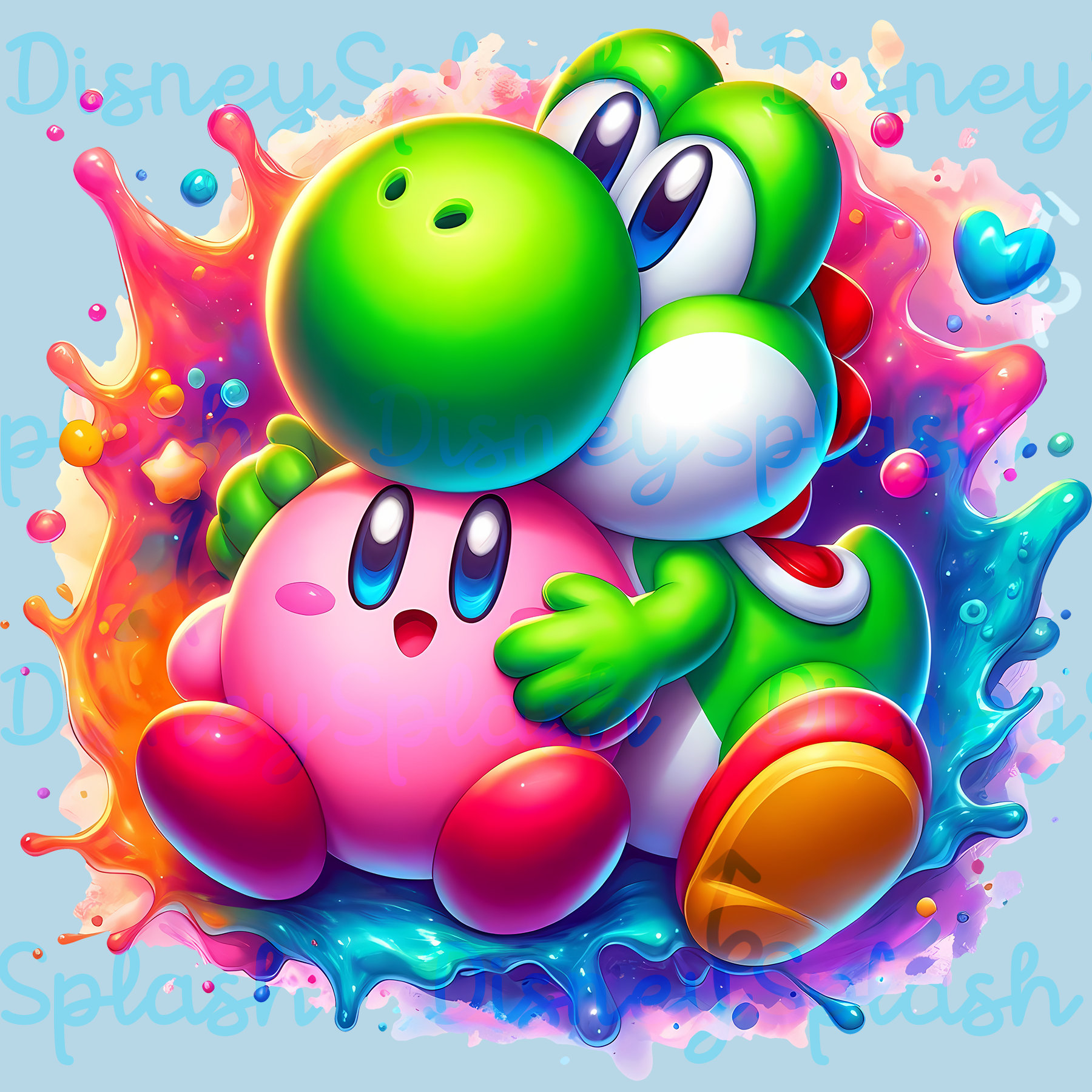 よっしー様 ヨッシーとカービィのクリップアート：レインボー水彩スプラッシュ